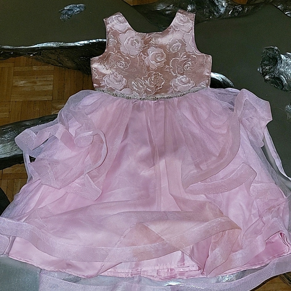 Pink flower flowy layered dress for kids
